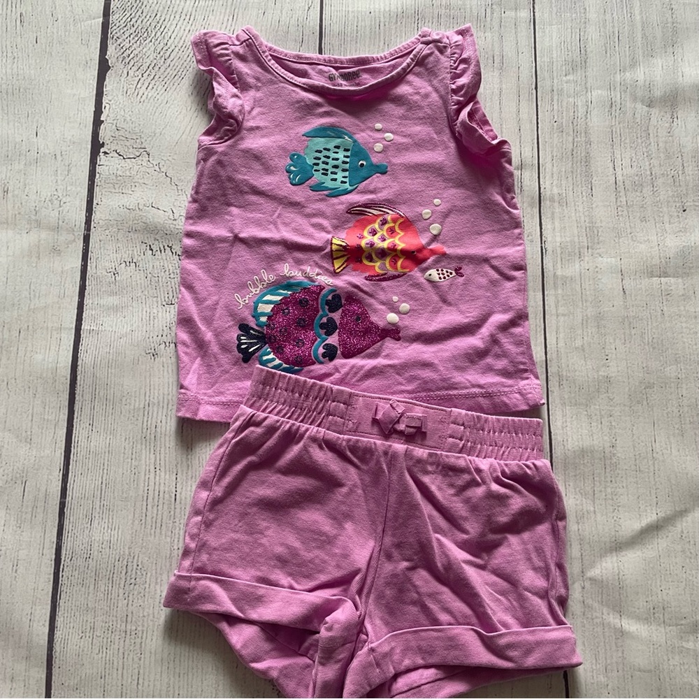 Gymboree Purple Fish Top & Shorts Set size 6-12 months